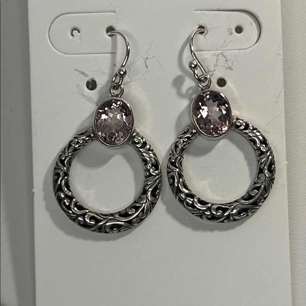 NWOT Genuine Morganite Gemstone Sterling Silver Earrings By Designer Samuel B.